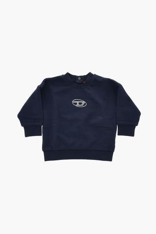 Brushed Cotton Crewneck Sweatshirt with Lamè Logo