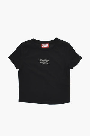 MM6 Rundhals-T-Shirt aus Baumwolle mit Strass-Logo