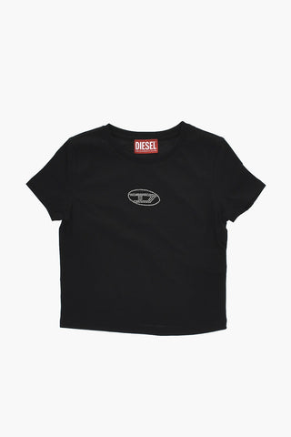 MM6 Rundhals-T-Shirt aus Baumwolle mit Strass-Logo