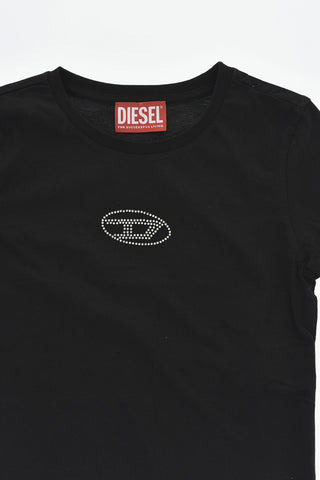 MM6 Rundhals-T-Shirt aus Baumwolle mit Strass-Logo