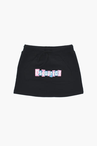 Jersey Skirt With Drawstring And Printed Logo