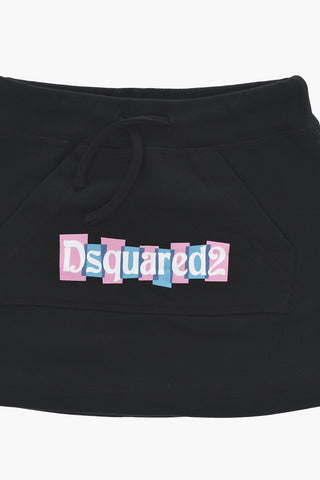 Jersey Skirt With Drawstring And Printed Logo