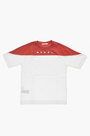 T-Shirt Girocollo in Cotone Bicolore con Logo Stampato