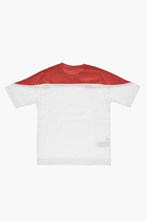 Bicolor Cotton Crewneck T-Shirt with Printed Logo