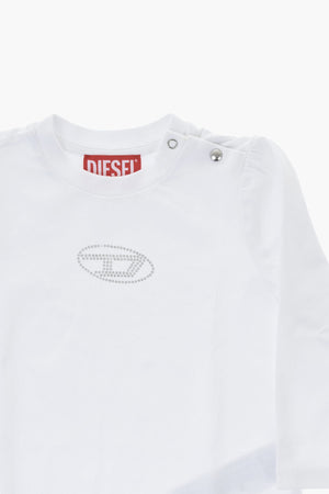 Crew Neck Stretch Cotton T-Shirt With Lamé Logo