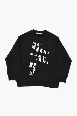 Brushed Cotton Crewneck Sweatshirt with Front Print