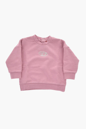 Brushed Cotton Crewneck Sweatshirt with Lamè Logo