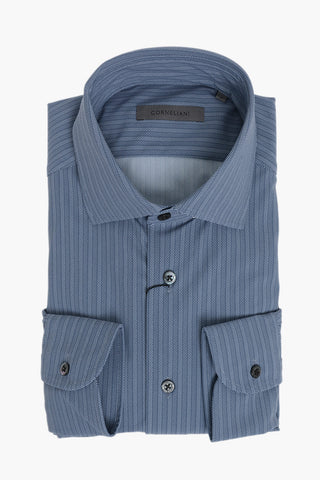 Camicia Wrinkle-Free A Motivo Herringbone con Collo Francese