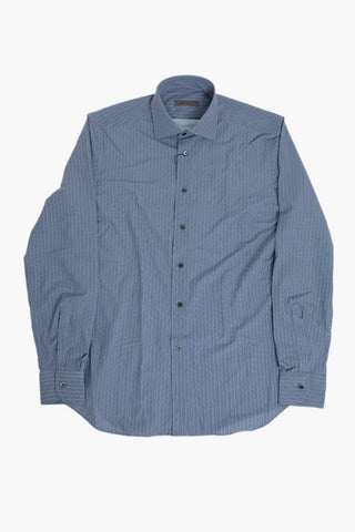Camicia Wrinkle-Free A Motivo Herringbone con Collo Francese