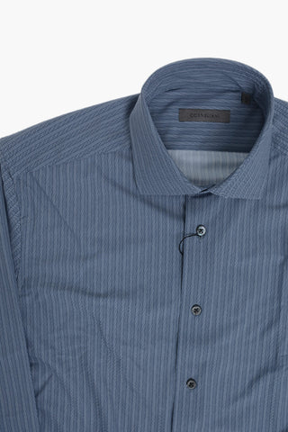 Camicia Wrinkle-Free A Motivo Herringbone con Collo Francese