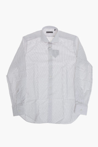 Camicia in Popeline di Cotone a Righe con Collo Francese