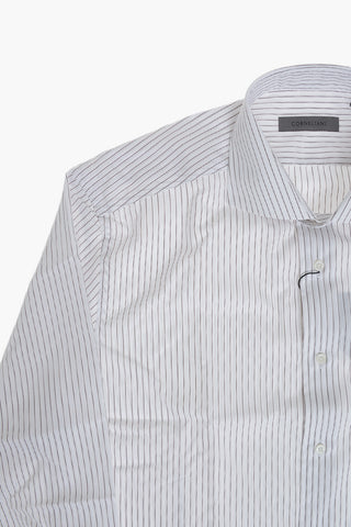 Camicia in Popeline di Cotone a Righe con Collo Francese