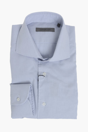 Camicia in Popeline di Cotone a Quadretti con Collo Francese