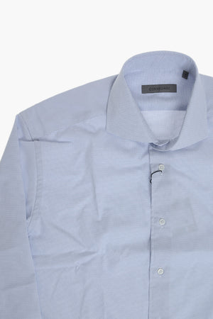 Camicia in Popeline di Cotone a Quadretti con Collo Francese