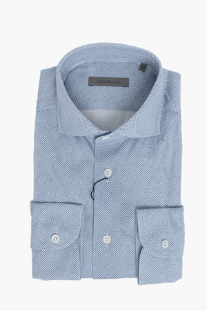 Camicia Casual in Cotone a Fantasia con Collo Francese