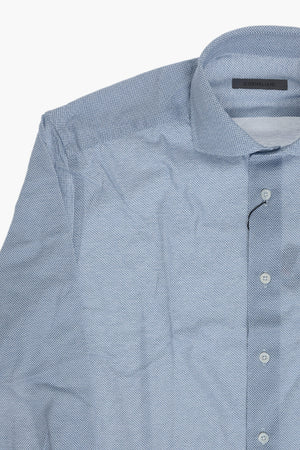Camicia Casual in Cotone a Fantasia con Collo Francese