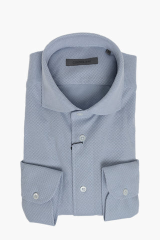 Camicia in Cotone a Motivo Honeycomb con Collo Francese