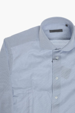 Camicia in Cotone a Motivo Honeycomb con Collo Francese