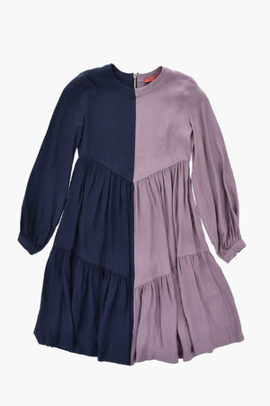 Two-Tone Dress with Flounce at Hem