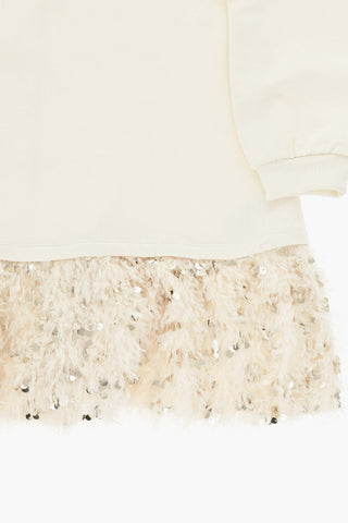 Jersey-Kleid mit Federbesatz am Saum