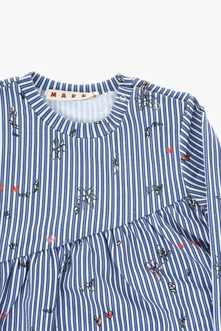 Cotton Flared Dress with Striped Pattern