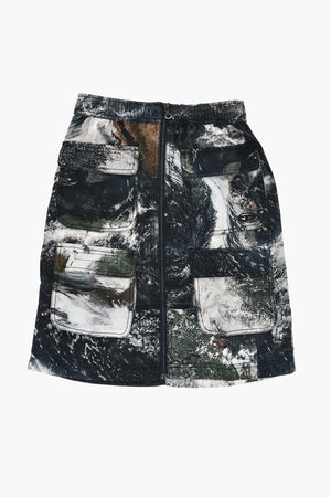 Patterned Fabric Cargo Skirt with Front Zip