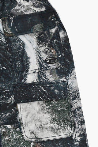 Patterned Fabric Cargo Skirt with Front Zip