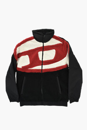 Nylonjacke mit Frontpaneel aus Teddy-Effekt-Fleece und Oval D-Logo