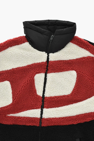 Nylonjacke mit Frontpaneel aus Teddy-Effekt-Fleece und Oval D-Logo