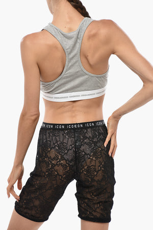 Stretch Cotton Racerback Bra with Logo Elastic Band