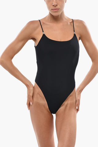 ICON Solid-Color One-Piece Swimsuit with Silver Lettering Details