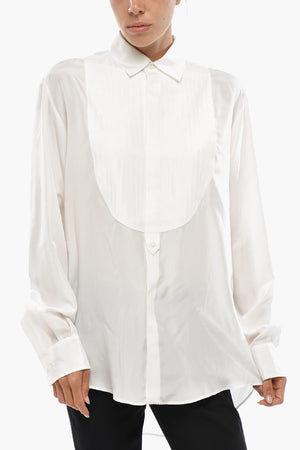 Camicia Tuxedo in Seta con Logo in Lettering