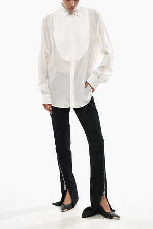 Silk Tuxedo Blouse With Lettering Logo