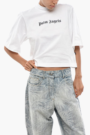 Kurz Geschnittenes Baumwoll-T-Shirt Mit Rundhalsausschnitt Und Kontrastierendem Logo