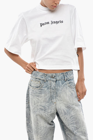 Kurz Geschnittenes Baumwoll-T-Shirt Mit Rundhalsausschnitt Und Kontrastierendem Logo