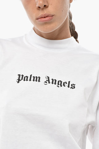 Kurz Geschnittenes Baumwoll-T-Shirt Mit Rundhalsausschnitt Und Kontrastierendem Logo