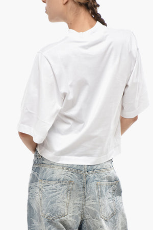 Kurz Geschnittenes Baumwoll-T-Shirt Mit Rundhalsausschnitt Und Kontrastierendem Logo