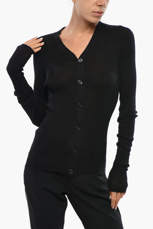 Solid-Color Cardigan With V-Neck