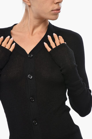 Solid-Color Cardigan With V-Neck