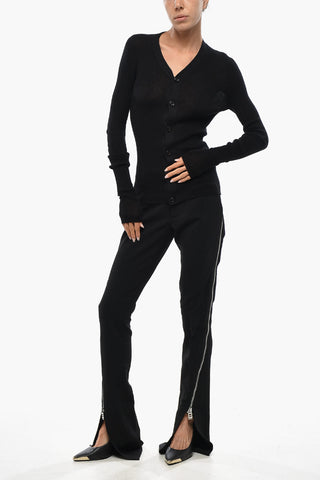 Solid-Color Cardigan With V-Neck