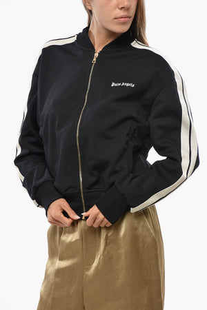 Felpa Full-Zip in Tinta Unita con Bande a Contrasto