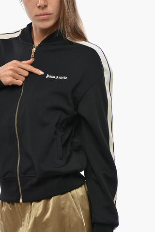 Felpa Full-Zip in Tinta Unita con Bande a Contrasto