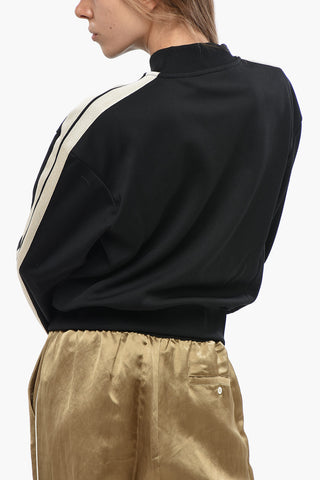 Felpa Full-Zip in Tinta Unita con Bande a Contrasto