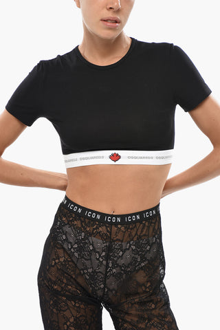 UNDERWEAR Crop-Top mit kurzen Ärmeln und elastischem Logobund