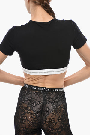 UNDERWEAR Crop-Top mit kurzen Ärmeln und elastischem Logobund