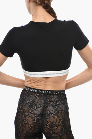 UNDERWEAR Crop-Top mit kurzen Ärmeln und elastischem Logobund