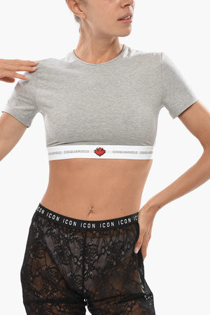 UNDERWEAR Top Crop a Maniche Corte con Banda Elastica Logata