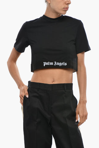 Cropped Cotton Crew Neck T-Shirt With Elasticated Band