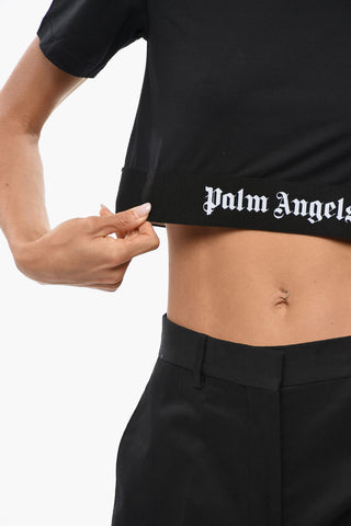 Cropped Cotton Crew Neck T-Shirt With Elasticated Band