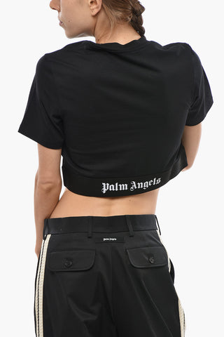 Cropped Cotton Crew Neck T-Shirt With Elasticated Band